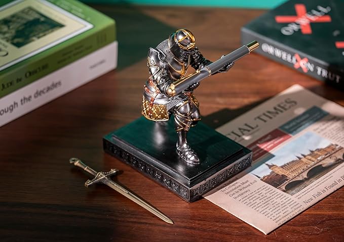 King's Guard Knight Pen Holder Pen Stand Desk Organizers and Accessories Resin Pencil Holder as Gift with a Nice Letter Opener for Office and Home Desk Organizer (Iron)