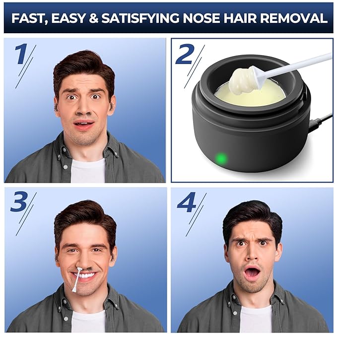 SUERBEATY Nose Wax Kit Men, Nose Hair Wax Kit with 100 g Nose Wax, Use 20 Times, Nose and Ear Hair Removal Kit For Men, USB Fast Heat, Constant Temperature, Multi-Accessories, Travel Use, Light Black