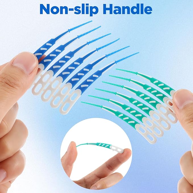 Sibba 96Pcs Silicone Dental Floss Picks, Premium Dual-Use Toothpicks Soft Pick for Teeth Cleaning, Disposable Interdental Brushes for Food Debris Removal Dental Nerve Care