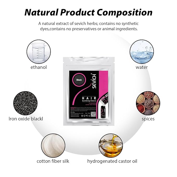 SEVICH Hair Building Fibers 100g - Instant Hair Thickening Powder for Thinning Hair, Natural Keratin Fibers for Men & Women, 5-Second Coverage, Unscented, Dark Brown