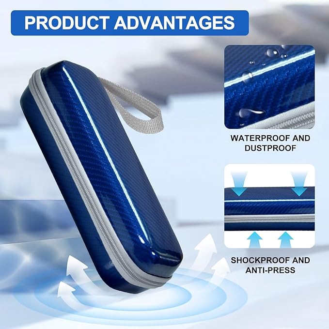 Travel Case for Oral-B/Oral-B Pro/Phlips Sonicare Electric Toothbrush with 2pcs Toothbrush Heads Cover Cap, Portable Hard Protective Storage Bag with Accessories Storage (Blue)