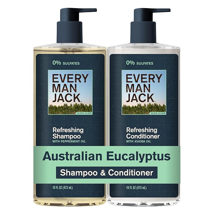 Every Man Jack Men's Shampoo and Conditioner Set - Australian Eucalyptus - Sulfate Free - Made w/Plant Powered Refreshing Ingredients like Peppermint & Jojoba Oil - 16 fl oz (2 Pack)