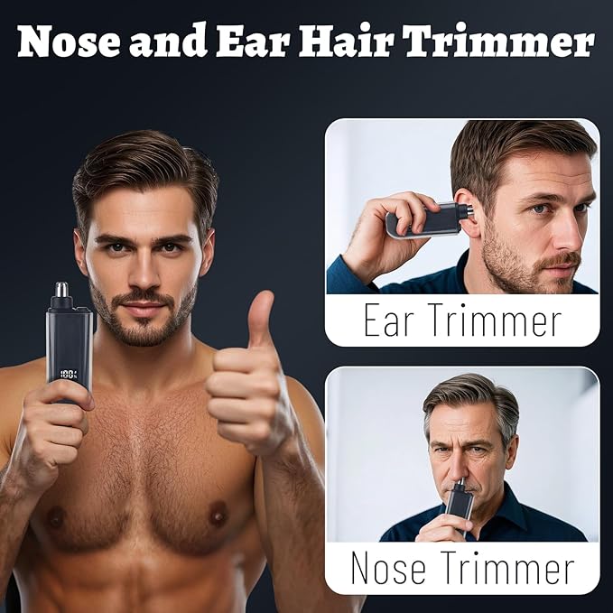 Nose and Ear Hair Trimmer for Men, 2026 Nose Hair Trimmer Clipper with LED Display for Women, Professional IPX7 Waterproof Dual Edge Blades Nasal Trimmer Clippers for Travel