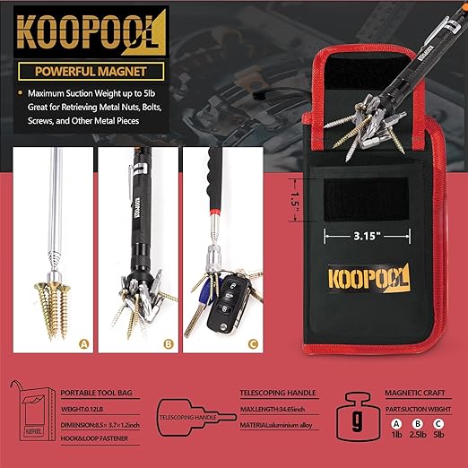 Telescoping Magnetic Pickup Tool Set, Inspection Mirror Telescoping, LED Flashlight, Cool Gadgets for Men, Stocking Stuffers, Gifts for Dad, Husband, Kids, Boyfriend, Magnet Stick