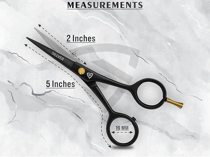 Professional Mustache Scissors 5 Inch, Razor Edged and Serrated, Beard Comb, Mustache Comb, Pouch -Beard Trimming Scissors for All Facial Hair– Grooming Scissors