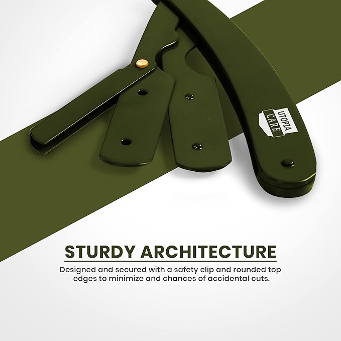 Utopia Care Professional Straight Razor for Men, Barber Straight Edge Razor Safety with 100 Pack Blades, Green