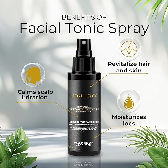 Lion Locs Rosewater Moisturizing Spray for Locs and Skin | Organic Vegan Conditioner Rose Water for All Hair Types (4oz, Blush)