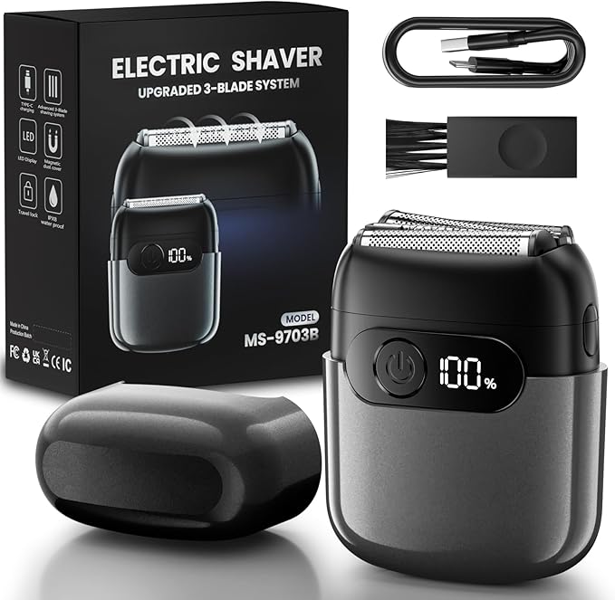 Electric Foil Shaver for Men,Compact 3D Floating Shaving Heads, Electric Razor for Men,IPX8 Waterproof, USB-C Fast Energy, LED Info Display, Wet/Dry Adaptability, Travel Lock Slate Grey