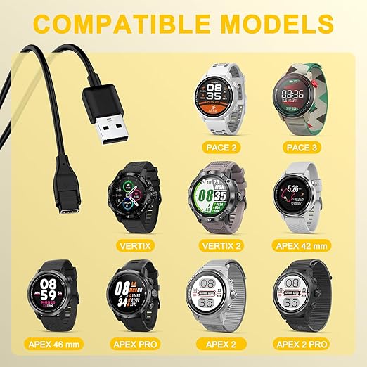 USB Charging Cable for COROS Pace 2/3/vertix/vertix 2/Apex Pro/APEX 2/2 Pro; USB Adapter with Type C Converter
