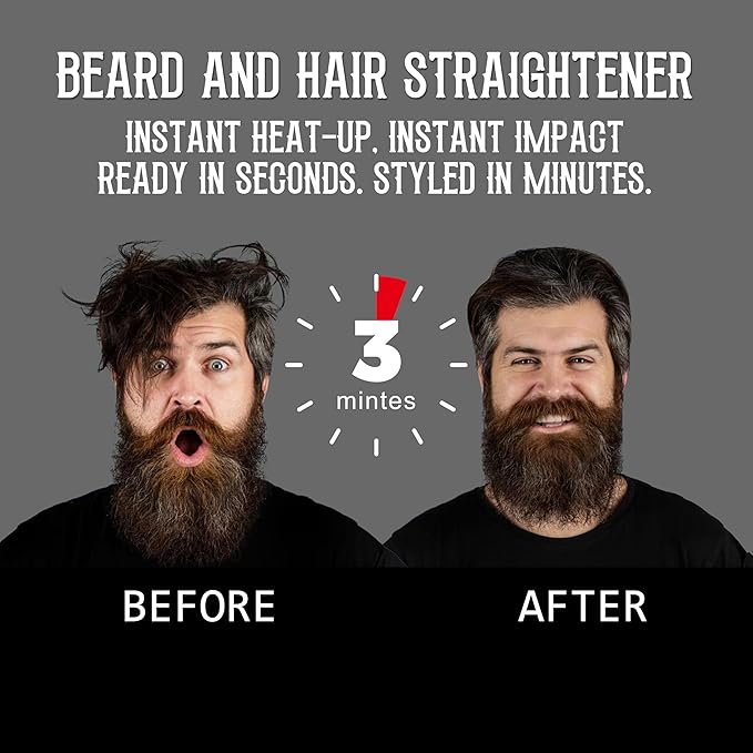 Beard Straightener for Men – 5-Temp Heated Brush with Anti-Scald Tech – Grooming Kit with Sandalwood Comb, Balm, Oil & Scissors – Gifts for Father’s Day, Anniversary & Birthdays