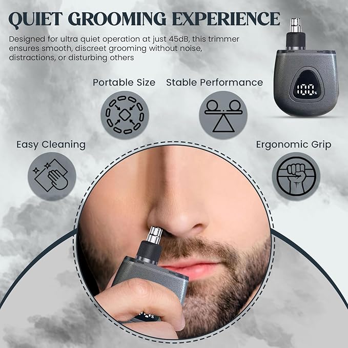 Nose Hair Trimmer for Men Women - Electric Nose Hair Clipper with Replaceable Stainless Steel Blade, Powerful Motor, Wet/Dry Use, Portable USB Rechargeable Design | Gray