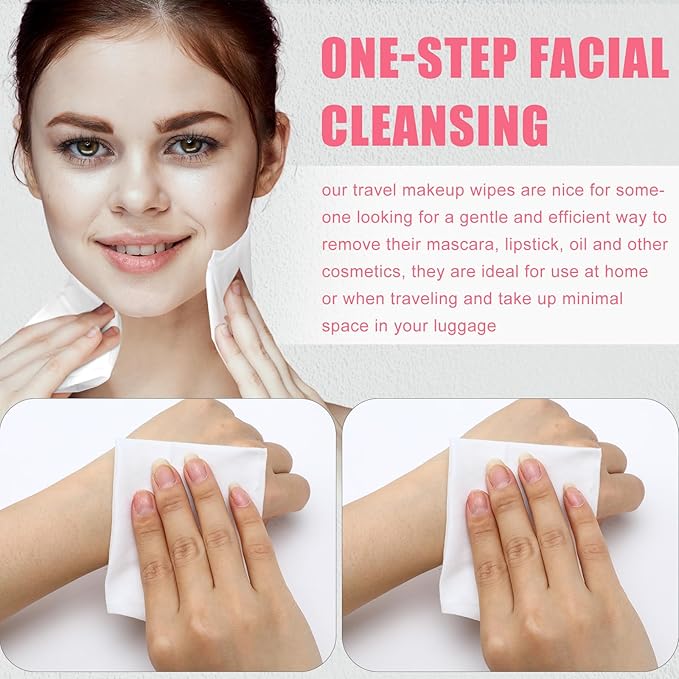Ctosree 150 pcs Makeup Remover Wipes Bulk Individually Wrapped Makeup Wipes Single Remover Cloth Facial Cleansing Pads for Mascara Lipstick Oil Dirt Face Skin Travel Hotel(Pink)