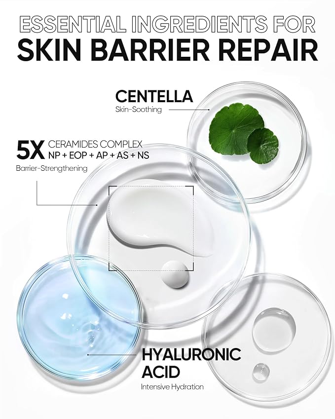Face Moisturizer with 5X Ceramides, Hydrating Moisture Barrier Repair Cream for Sensitive/Oil Skin Types, Hyaluronic Acid & Centella, Daily Facial Moisturizer, Non-Comedogenic 100g/3.53fl.oz