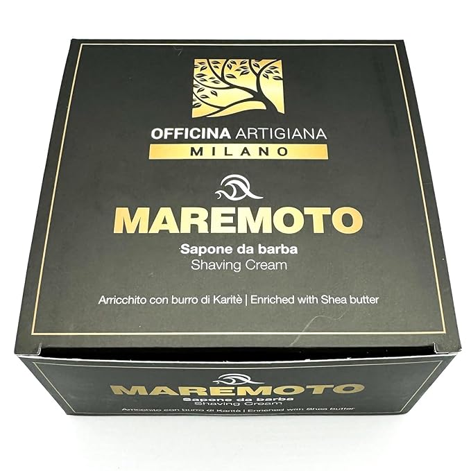 Officina Artigiana Milano, Maremoto Shaving Soap 150ml – Luxury Italian artisan wet shaving soap with 46% wellness oils & shea butter – aquatic ozonic marine scent – vegan skincare
