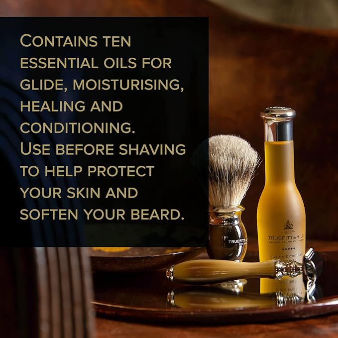 Truefitt & Hill Pre-shave Oil - Ultimate Comfort - Essential-Oil Based Ingredients that Moisturize, Heal, and Conditions Skin, Softens Hair Before Shave - 2 oz.