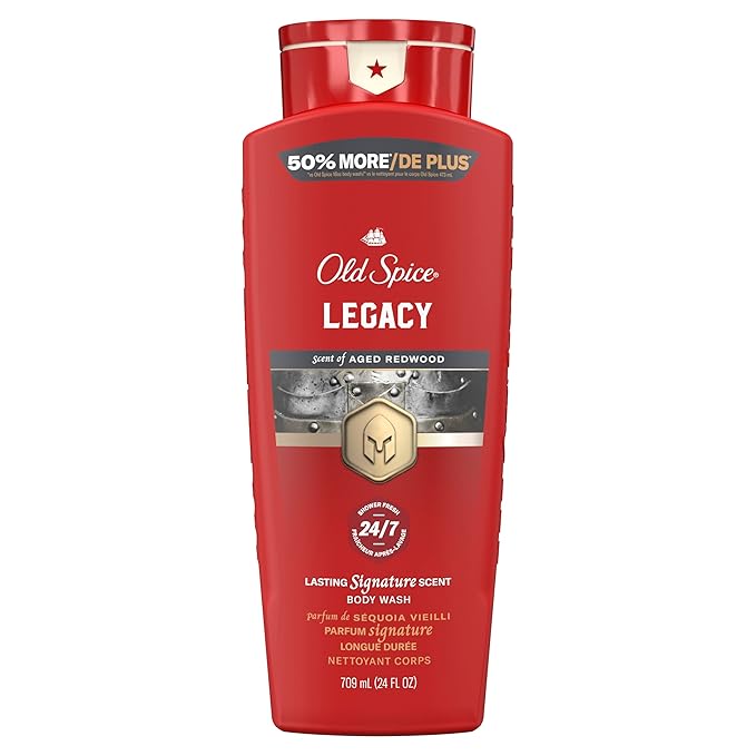 Old Spice Body Wash for Men, 24/7 Shower Fresh & Clean with Daily Use, Lasting Signature Scent, Refreshing Lather, Moisturizing Formula, Legacy with Coconut, Pine & Cedar Scent, 24 oz