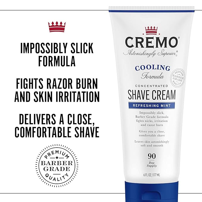 Cremo Barber Grade Cooling Shave Cream, Astonishingly Superior Ultra-Slick Shaving Cream for Men, Fights Nicks, Cuts and Razor Burn, 6 Fl Oz (Pack of 2)