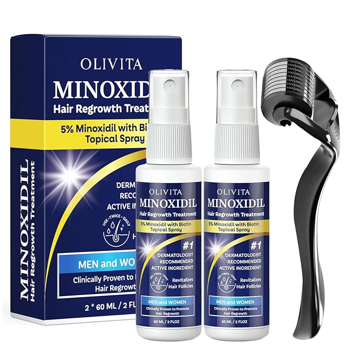 5% Minoxidil for Men and Women Hair Growth Kit: Minoxidil Spray Hair Regrowth Treatment Serum with Biotin & Rosemary -Stop Hair Thinning and Hair Loss For Stronger Thicker Longer Hair 2 Pack