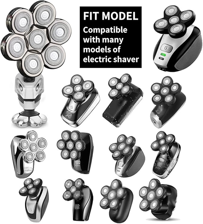 7 Blades Head Shaver Replacement Heads Electric Shaver Universal Replacement Blade Head Electric Razor for Men (7D Silvery)