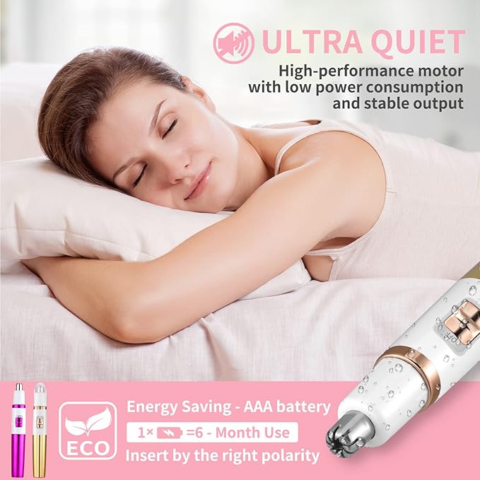 Ear and Nose Hair Trimmer for Women Nose Hair Clipper Professional Painless Noses Trimmer Ladies Eyebrow and Facial Hair Trimmer Battery-Operated, Waterproof Dual Edge Blades for Easy Cleansing