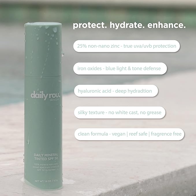 DailyRou Daily Mineral Skincare – Hydrating & Brightening Face Sunscreen for Men & Women – Lightweight, Non-Greasy Formula for Healthy, Smooth, Glowing Skin (Tinted)