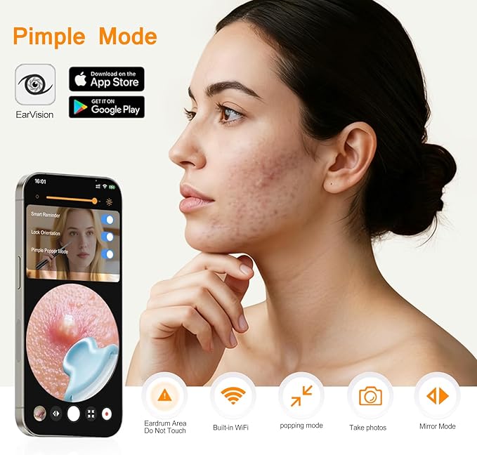 2-in-1 Visual Ear Wax Removal & Nose Hair Trimmer, 1296P HD Ear Cleaner with AI Eardrum Alert, Smart Anti-Pinch, 360° Rounded Blades, IP67 Waterproof, APP Visual Camera for Men, Women & Family Use