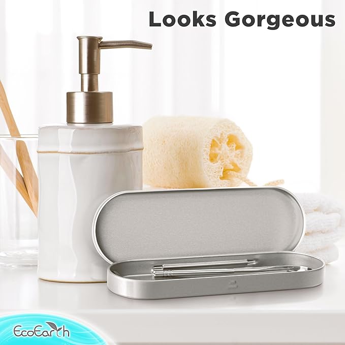 Tongue Scraper for Adults - 3 Pcs Metal Tongue Cleaner with Silver Storage Case - Tough Stainless Steel Mouth Scrubber for Fresh Breath & Oral Hygiene - by EcoEarth