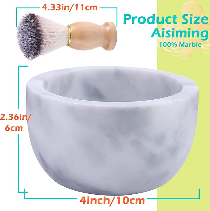 Marble Shaving Bowl for Shaving Soap & Cream, Shave Soap Cup Keep Warm Better, Produce Rich Foam Shaving Mug, Easy to Lather, Shaving Cup Gift for Men(White Grey)