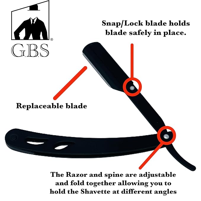 G.B.S Men Professional Straight Edge Barber Shaving Razor with 20 Blades, Black