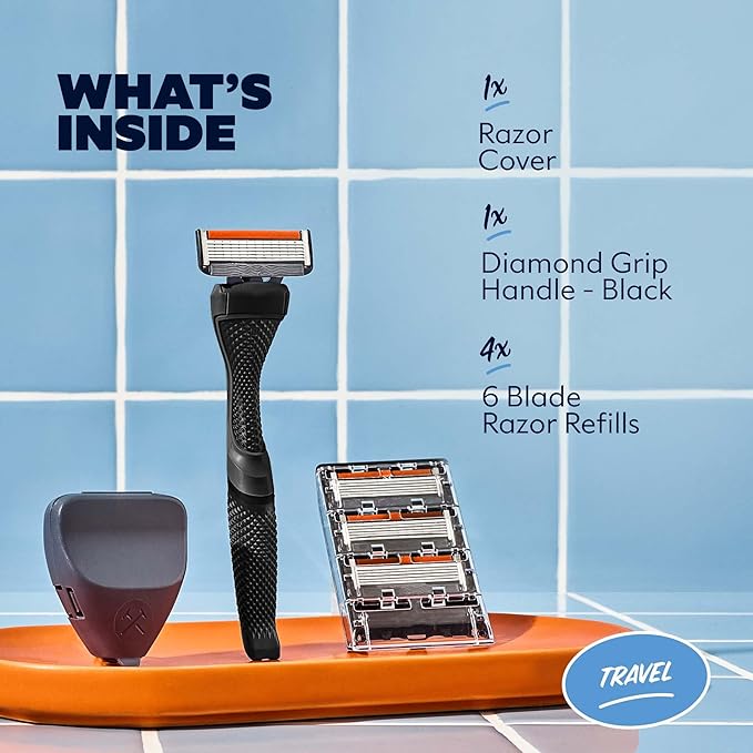 Dollar Shave Club | Travel Shave Set | 4 Extra Close Refill Cartridges, 1 Handle (Black), 1 Razor Cover