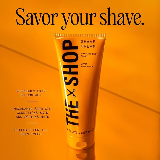 The Shop by LeBron James Men's Soothing Shave Cream, Ultra-Rich Lather for All Skin Types, Helps Prevent Nicks, Razor Burn & Irritation, Conditions & Smoothes with Macadamia Oil, 7 Fl Oz