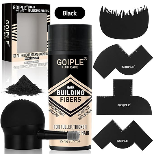 Hair Thickening Fibers&Pump Applicator Set Professional Hair Styling Set- Hair Fibers Barber Enhancement Spray for Mens Hair&Beard- Hairline Enhancer & Volumizing Spray Barber Enhancement Card (Black)