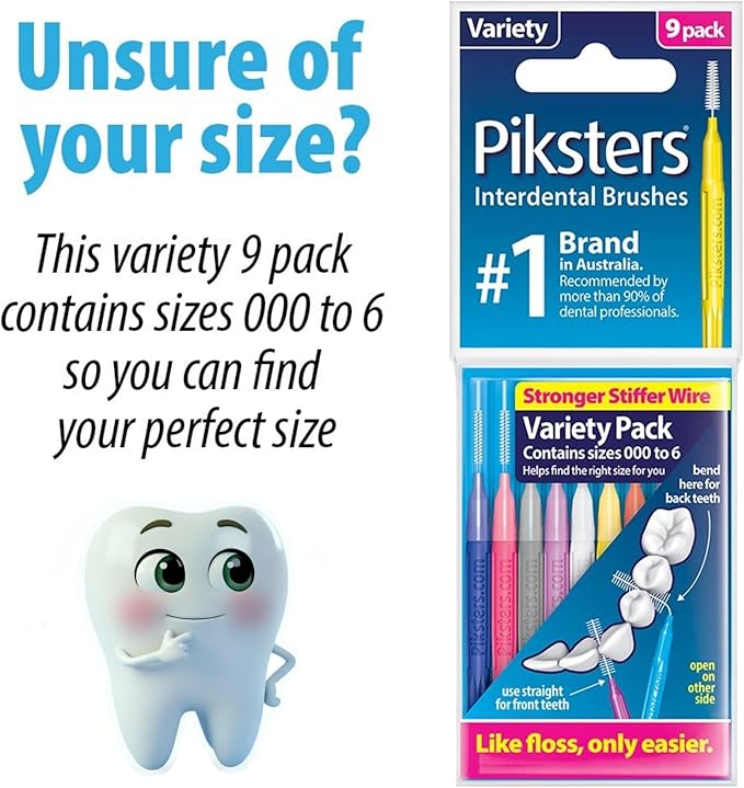 Piksters Interdental Brushes, Size 00, 100 Count (10 x 10 Packs), Interdental Tooth Brush for Extremely Tight Gaps, Gum Soft Bristles for Plaque Removal, Safe for Braces (100 pk)
