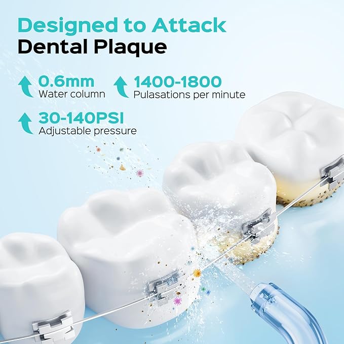 COSLUS C51 Portable Water Flosser for Teeth: 3 Modes & 6 Pressure Settings with Jet Mode Water Dental Pick for Orthodontic, Braces, Sensitive Gums, Compact for Travel, 300ML for Multiple Users, White