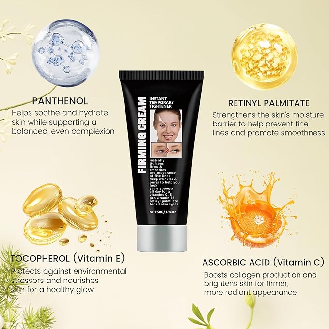 Instant Firming Face Tightener Temporary Face Tightening Cream Firm and Smooth the Look of Fine Lines, Deep Wrinkles and Pores Daily Moisturizer for Women and Men 1.76 oz