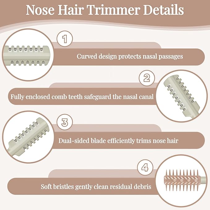 2026 Upgraded 2-in-1 Nasal Hair Cutter, 360° Rotating Double-Sided Blade, Washable Portable Grooming Tool for Men & Women, Travel Essential, 3Pack (Beige)