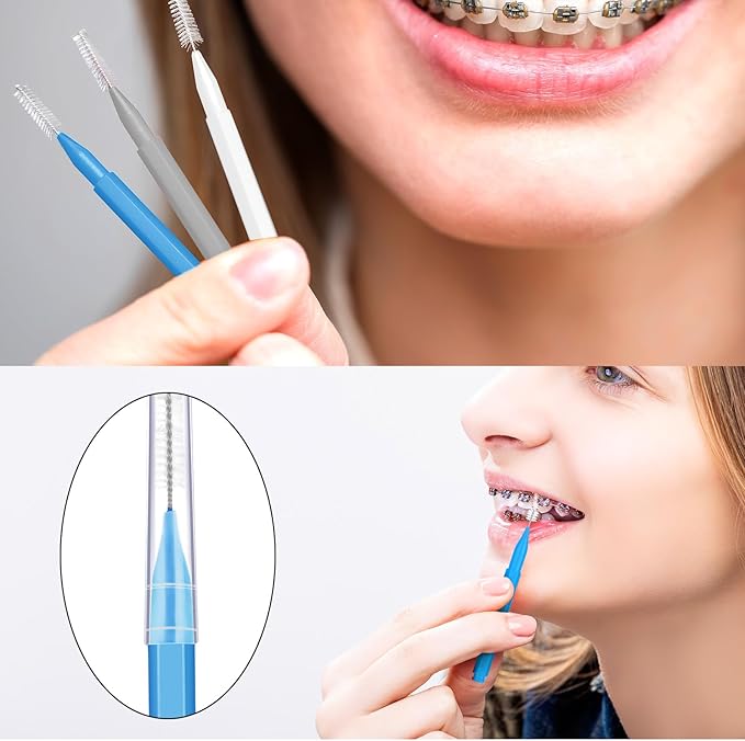 Patelai 100 Pieces Braces Brush for Cleaner Interdental Brush Toothpick Dental Tooth Flossing Head Oral Dental Hygiene Flosser Toothpick Cleaners Tooth Tool(Blue, Grey, White,Various Sizes)