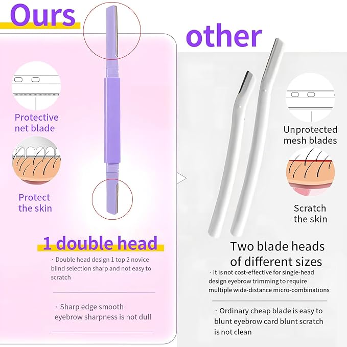 Eyebrow Razor for Women Face,Dermaplane Razors with Cover for Peach Fuzz Facial Hair Removal 2Pcs