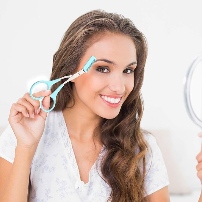 Eyebrow Trimming Scissors with Comb [Japaneese Blades] Stainless Steel Trimmer for Women and Men, All-in-One Razor Shaper Epilator Hair Remover, Multipurpose Exfoliating Dermaplaning Tool