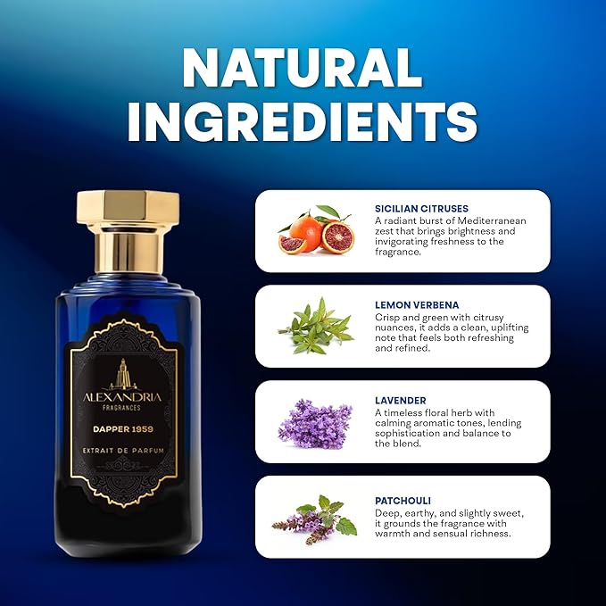 Alexandria Fragrances Dapper 1959 Eau De Parfum for Men - Long Lasting Luxury Perfume with Sicilian Citrus, Lemon Verbena, Lavender, Pepper & Star Anise - Elegant Everyday Cologne for Men - 60ml