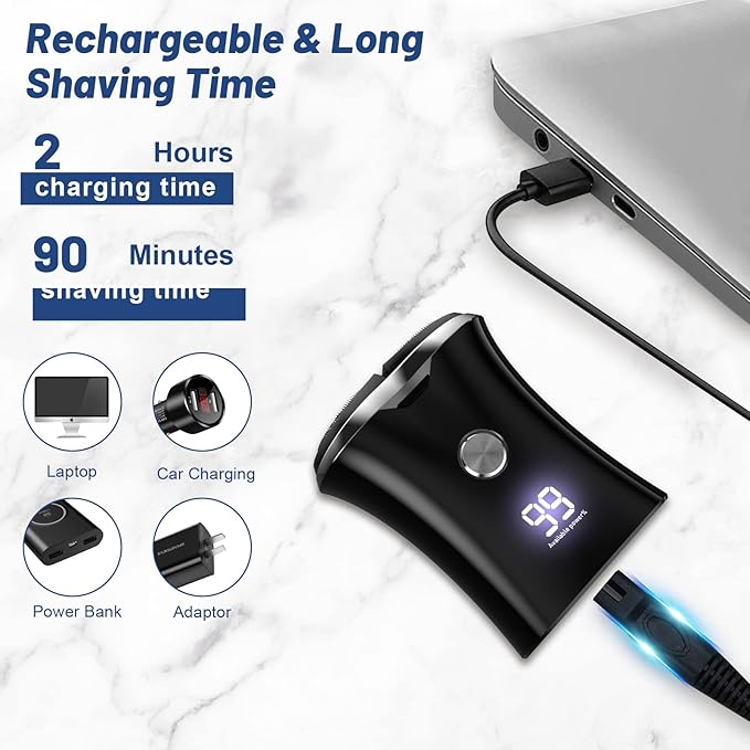 Mini Portable Electric Travel Shaver - Pocket Size Washable USB Rechargeable Shaving Razor Cordless & Compact Small Rotary Shavers Wet & Dry Waterproof Mini Shave for Men Teen Boys Face