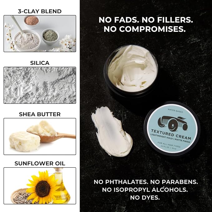 Textured Cream | Lightweight Hold Matte Finish | Water Based Clay Blend | for All Hair Types | Styling Product
