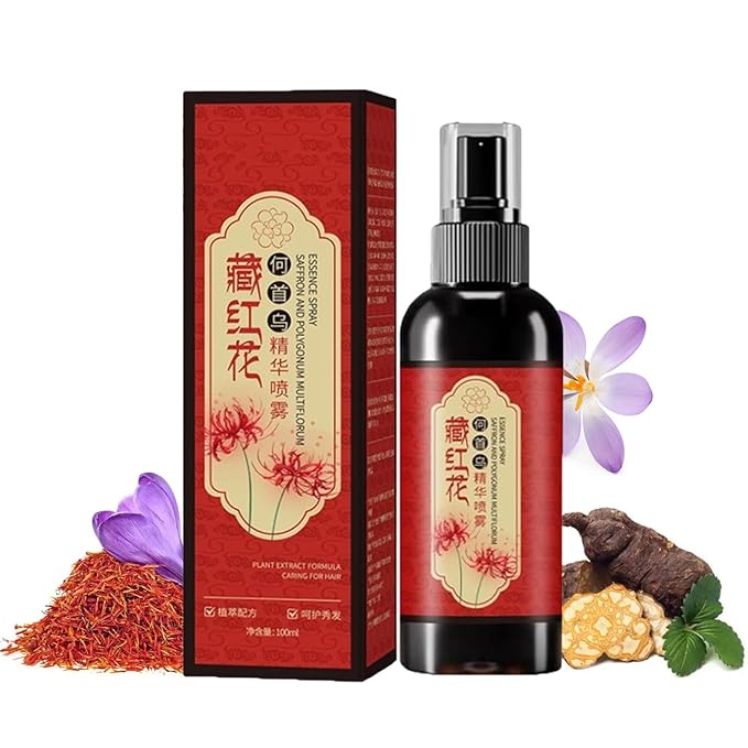 Saffron Hair Blackening Spray, Saffron Hair Spray, 𝐒affron 𝐇air Growth 𝐒𝐩𝐫𝐚𝐲, 𝐒affron Herbal Essence 𝐒𝐩𝐫𝐚𝐲 100ml, Volumizing Thickness Anti-𝐇air Loss (1 Pc)
