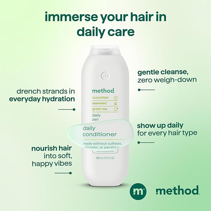 Method Daily Zen Conditioner - Nourishes & Hydrates, Safe for Color-Treated Hair - Sulfate free, Paraben free & Silicone Free - 13.5 oz, Pack of 3