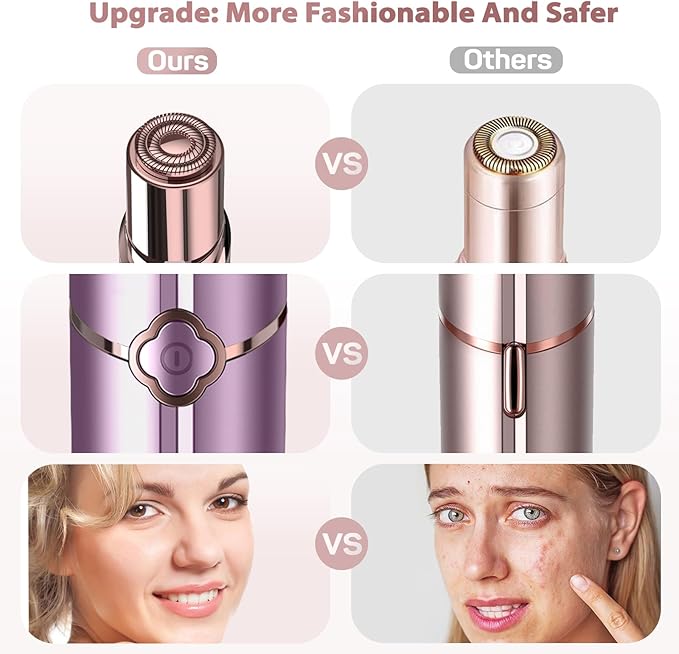 Facial Hair Removal for Women, Electric Painless Facial Hair Remover for Face, Lip, Chin with 2 x Replacement Heads
