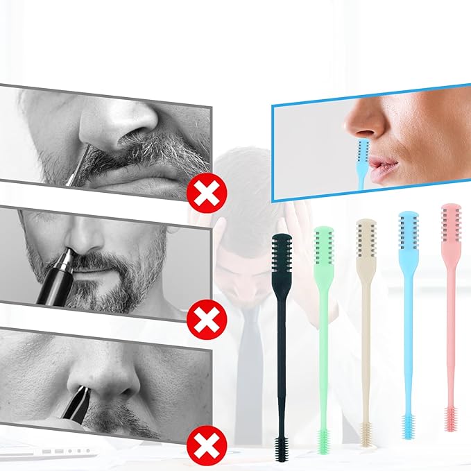 10PCS 2-in-1 Nasal Hair Cutter for Women Double Sided Nose Hair Cutter Nose Hairs Knife with Soft Cleaning Brush Portable 360° Rotating Manual Noses Hairs Trimmer Nostril Clean Remover Tool