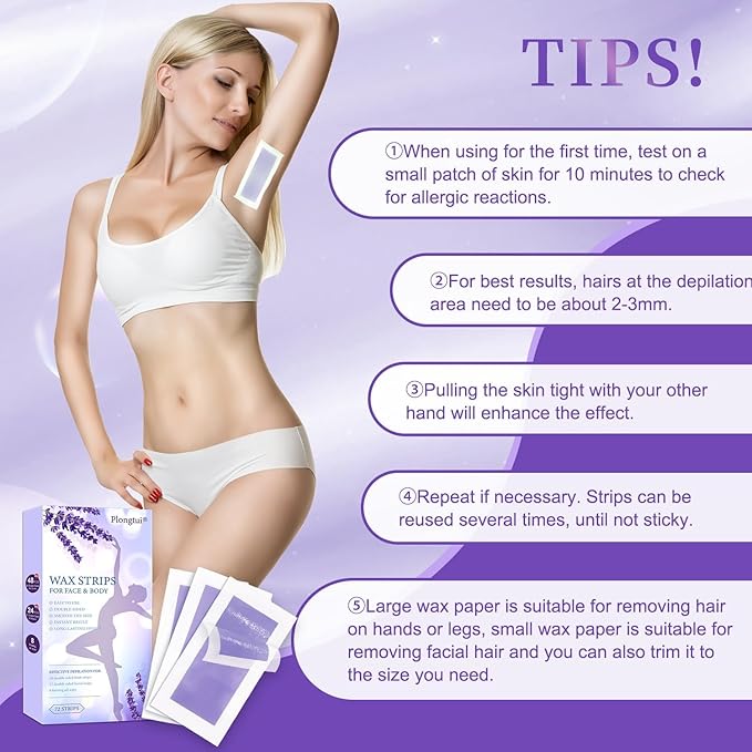 72PCS At Home Wax Strips for Hair Removal, 48 Body + 24 Face Wax Strips with 8 Calming Oil Wipes, Hypoallergenic for All Skin Types, Waxing Kit for Women & Men - Legs, Arms, Bikini, Brazilian, Back