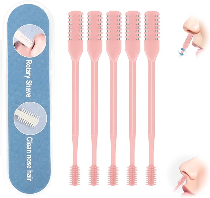 5PCS 2-in-1 Nasal Hair Cutter, Upgrade Manual Double Sided Nose Hair Trimmer Cutter for Women and Men 360°Rotating Nose Hair Remover Grooming Tool knife Razor Portable Nostril hair kit (Light Pink)