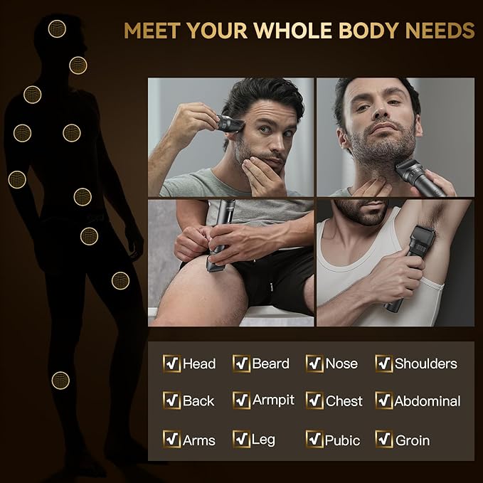 Beard Trimmer for Men - 42 Adjustable Length Settings Hair Clippers, Christmas Gift Professional Body Hair Trimmer for Men Precision Facial Hair Trimming Nose Trimmers LED Display Mustache Trimmers