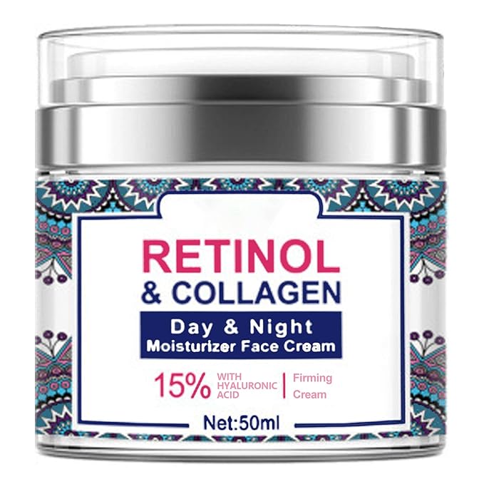 Retinol Face Cream with 15% Hyaluronic Acid, Day-Night Collagen Face Moisturizer for Lifting ＆ Firming Skin, Anti-Aging Cream for Women for Wrinkles, Fine Lines and Dryness - All Skin Types 1.7 Fl Oz